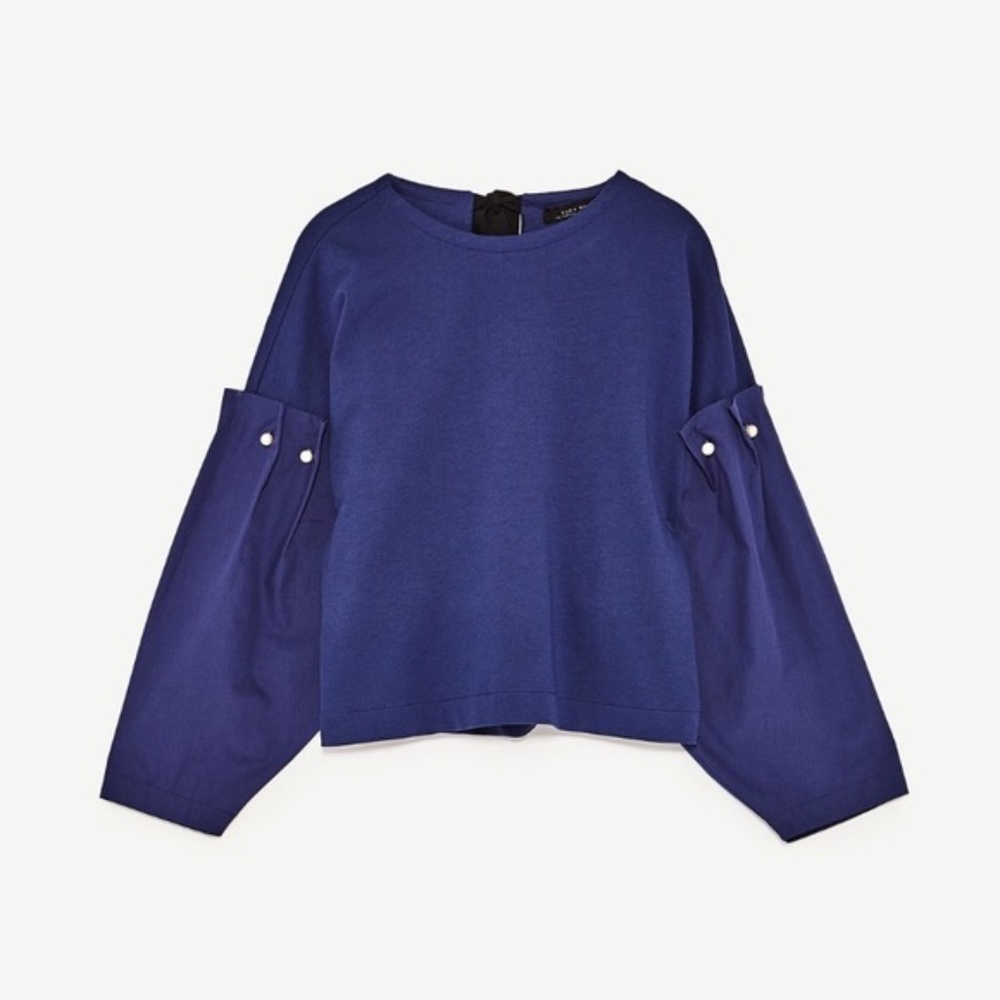 NWT Zara blue pearls sleeves blouse - Picture 3 of 5